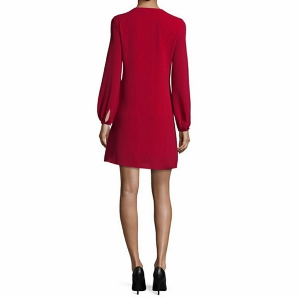 Worthington Red Long Sleeve Vneck Mid length dress Size Medium - Picture 5 of 5